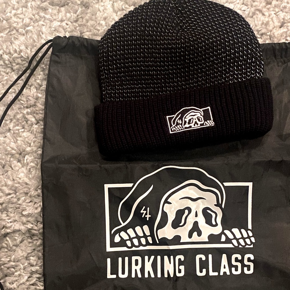 LURKING CLASS  by Sketchy Tank Reflective Lurker Black Beanie & drawstring bag